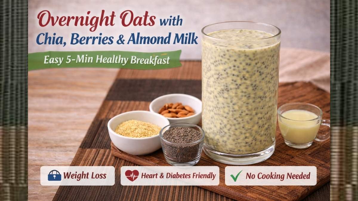 Overnight Oats Recipe with Chia, Berries & Almond Milk (5-Min Healthy Breakfast for Weight Loss)